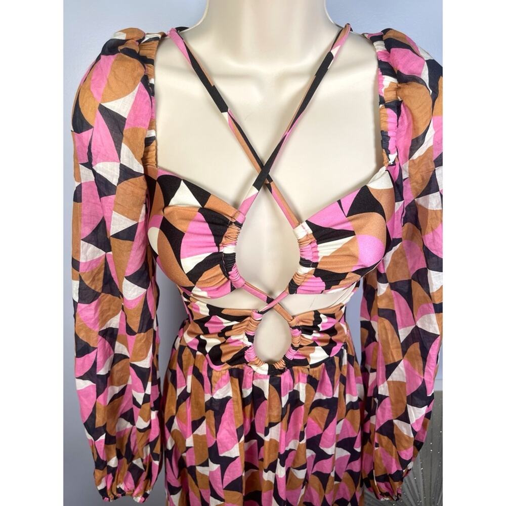 Patbo Plitka Lace Up Long Sleeve Cutout Pink Maxi Dress Size XS - Picture 4 of 11